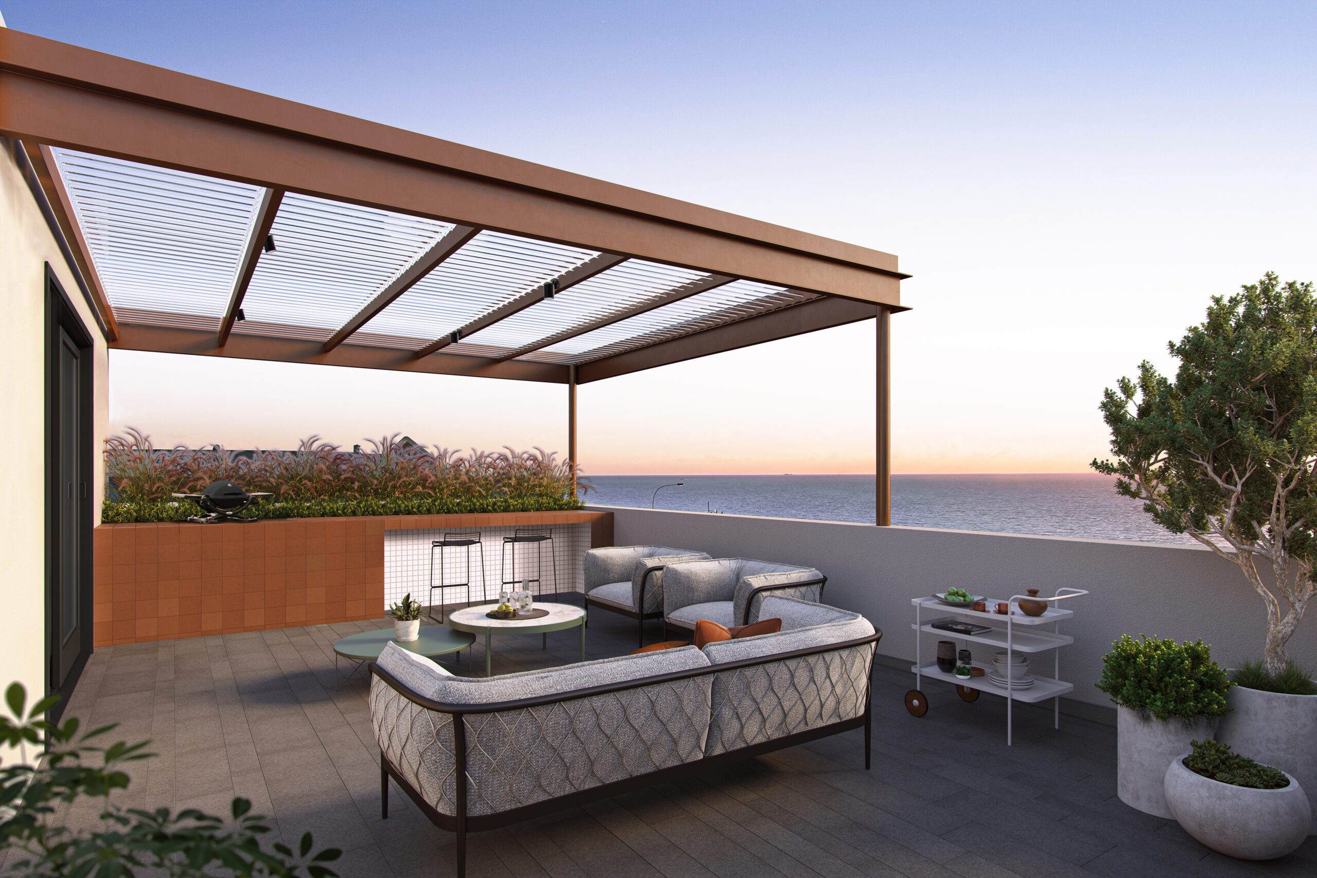 Your own private rooftop terrace is a secluded haven and entertainer’s paradise